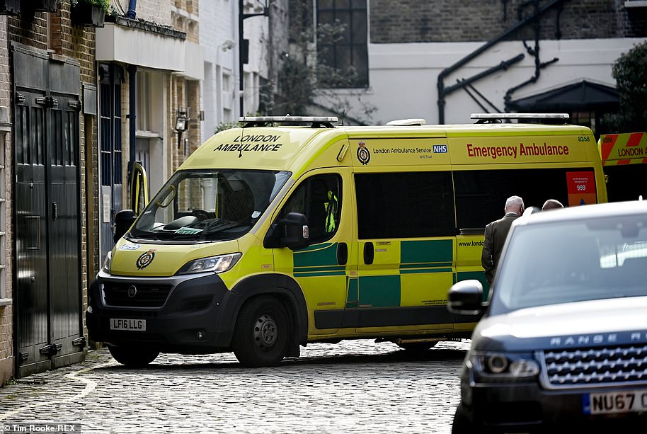An ambulance is seen leaving King Edward VII Hospital in London